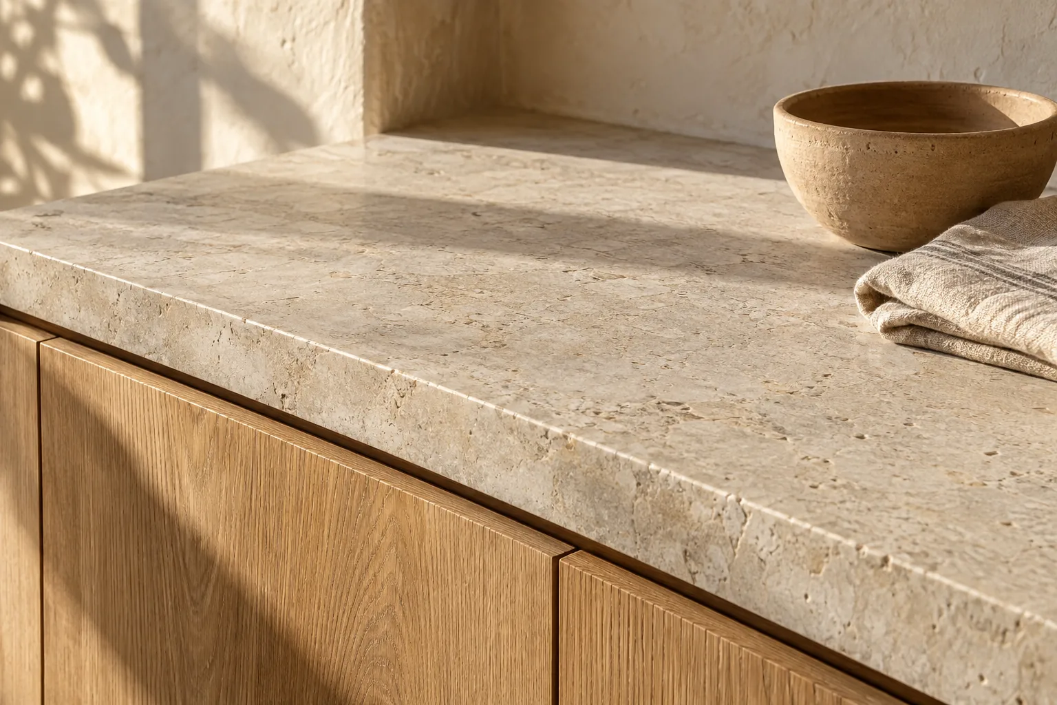 Close-up of stone, wood and ceramic materials